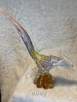 PAIR of Vintage Murano Glass Style Road Runner/Pheasant Bird Figurines 12.0