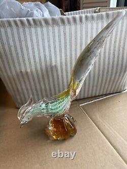 PAIR of Vintage Murano Glass Style Road Runner/Pheasant Bird Figurines 12.0