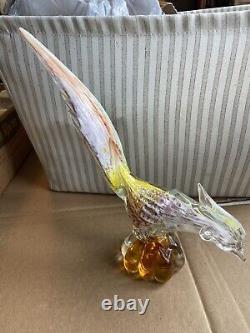 PAIR of Vintage Murano Glass Style Road Runner/Pheasant Bird Figurines 12.0