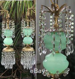 PR Vintage Sconce lamp Murano Jade Opaline Glass Bronze Brass tole crystal beads