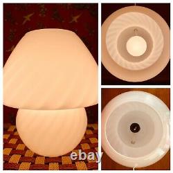 Pair 2 Vintage Retro Mushroom Lamps Murano Italian Glass White Swirel Pattern