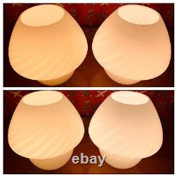 Pair 2 Vintage Retro Mushroom Lamps Murano Italian Glass White Swirel Pattern