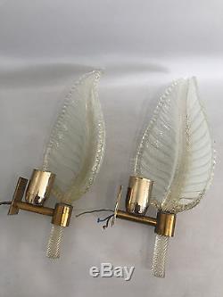 Pair Glass Leaf Design Sconce Barovier & Toso Murano 50s 60s Wandlampen Vintage