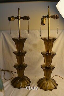 Pair Murano Controlled Bubble Art Glass Table Lamps MID Century Modern MCM Large