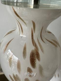 Pair Murano Italy White Gold Art Glass Table Lamps Lucite Bases Vintage