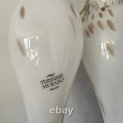 Pair Murano Italy White Gold Art Glass Table Lamps Lucite Bases Vintage