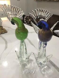 Pair Of Vintage Murano Glass Cockatoo Parrots By Archimede Seguso