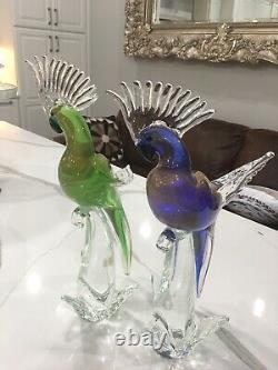 Pair Of Vintage Murano Glass Cockatoo Parrots By Archimede Seguso