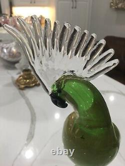 Pair Of Vintage Murano Glass Cockatoo Parrots By Archimede Seguso