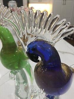 Pair Of Vintage Murano Glass Cockatoo Parrots By Archimede Seguso