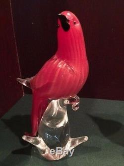 Pair Of Vintage Ruby Red Gold Murano Italy Art Glass Birds