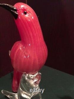 Pair Of Vintage Ruby Red Gold Murano Italy Art Glass Birds