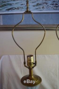 Pair Vintage 2 Murano Venetian Art Glass Table Lamp Blue Gold Aventurine Bulbous