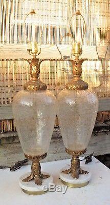 Pair Vintage Glass Table Lamps Murano Hollywood Regency marble pineapple mcm