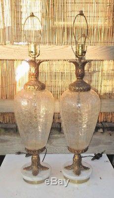 Pair Vintage Glass Table Lamps Murano Hollywood Regency marble pineapple mcm