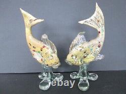 Pair Vintage Gold Murano Glass Tropical Fish Gold D8