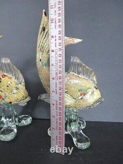 Pair Vintage Gold Murano Glass Tropical Fish Gold D8