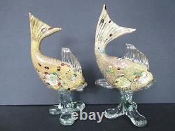 Pair Vintage Gold Murano Glass Tropical Fish Gold D8