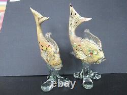 Pair Vintage Gold Murano Glass Tropical Fish Gold D8