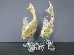 Pair Vintage Gold Murano Glass Tropical Fish Gold D8