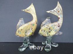 Pair Vintage Gold Murano Glass Tropical Fish Gold D8