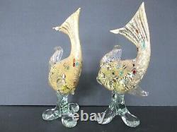 Pair Vintage Gold Murano Glass Tropical Fish Gold D8