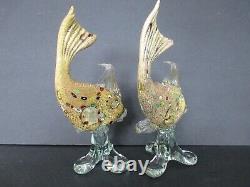 Pair Vintage Gold Murano Glass Tropical Fish Gold D8