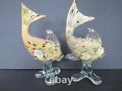 Pair Vintage Gold Murano Glass Tropical Fish Gold D8