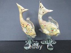 Pair Vintage Gold Murano Glass Tropical Fish Gold D8