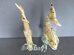 Pair Vintage Gold Murano Glass Tropical Fish Gold D8