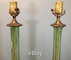 Pair Vintage MURANO Tall Art Glass with Brass Green Twists/Swirls Table Lamps