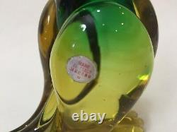 Pair Vintage Mid Century Italian Murano Art Glass Duck Sculpture Green & Amber