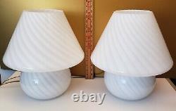 Pair Vintage Murano Art Glass Vetri Mashroom Lamps Swirl Pat. MID Century Modern