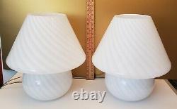 Pair Vintage Murano Art Glass Vetri Mashroom Lamps Swirl Pat. MID Century Modern