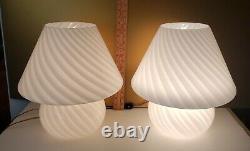Pair Vintage Murano Art Glass Vetri Mashroom Lamps Swirl Pat. MID Century Modern