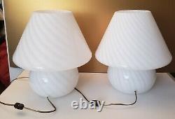 Pair Vintage Murano Art Glass Vetri Mashroom Lamps Swirl Pat. MID Century Modern