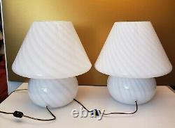 Pair Vintage Murano Art Glass Vetri Mashroom Lamps Swirl Pat. MID Century Modern