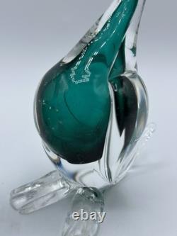 Pair Vintage Murano Seguso Cases Sommerso Emerald Green Art Glass Ducks