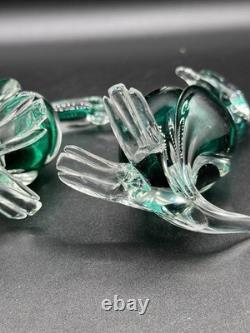 Pair Vintage Murano Seguso Cases Sommerso Emerald Green Art Glass Ducks