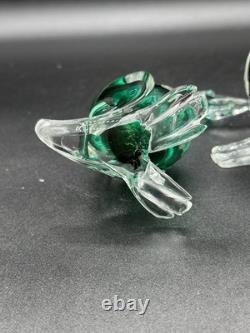 Pair Vintage Murano Seguso Cases Sommerso Emerald Green Art Glass Ducks