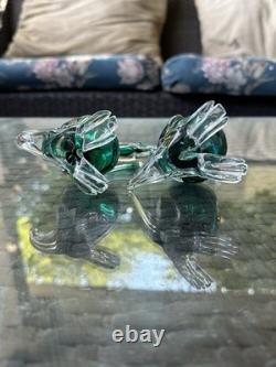 Pair Vintage Murano Seguso Cases Sommerso Emerald Green Art Glass Ducks