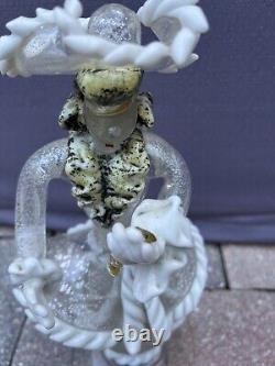 Pair Vintage Murano Venetian Glass Latticino Gold & White Flaked Figurines Rare