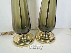 Pair Vintage Smoked Amber Glass Table Lamps Murano Mid Century Modern
