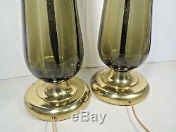 Pair Vintage Smoked Amber Glass Table Lamps Murano Mid Century Modern