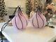 Pair Vtg Murano Glass Pink Swirl Style Pair Pendant Lights Lamps Chandeliers