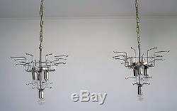Pair of Italian vintage Murano Mazzega chandeliers 22 white lattimo glasses