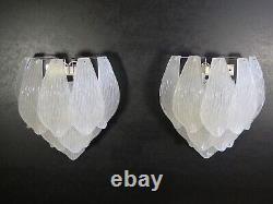 Pair of Italian vintage Murano glass wall sconces frosted glasses