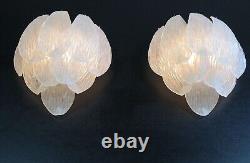 Pair of Italian vintage Murano glass wall sconces frosted glasses