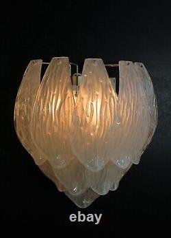 Pair of Italian vintage Murano glass wall sconces frosted glasses