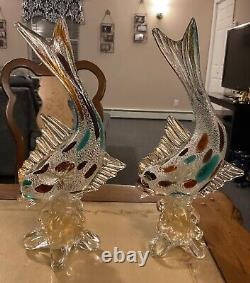 Pair of MURANO Fish Genuine Venetian GLASS ITALY VINTAGE